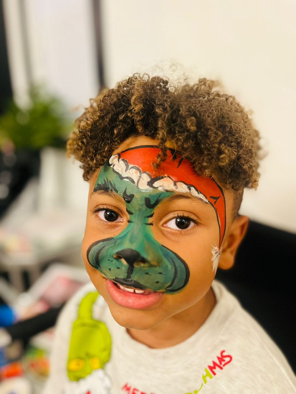 Green Holiday Character-Inspired Full-Face Design by Happy Faces LA.