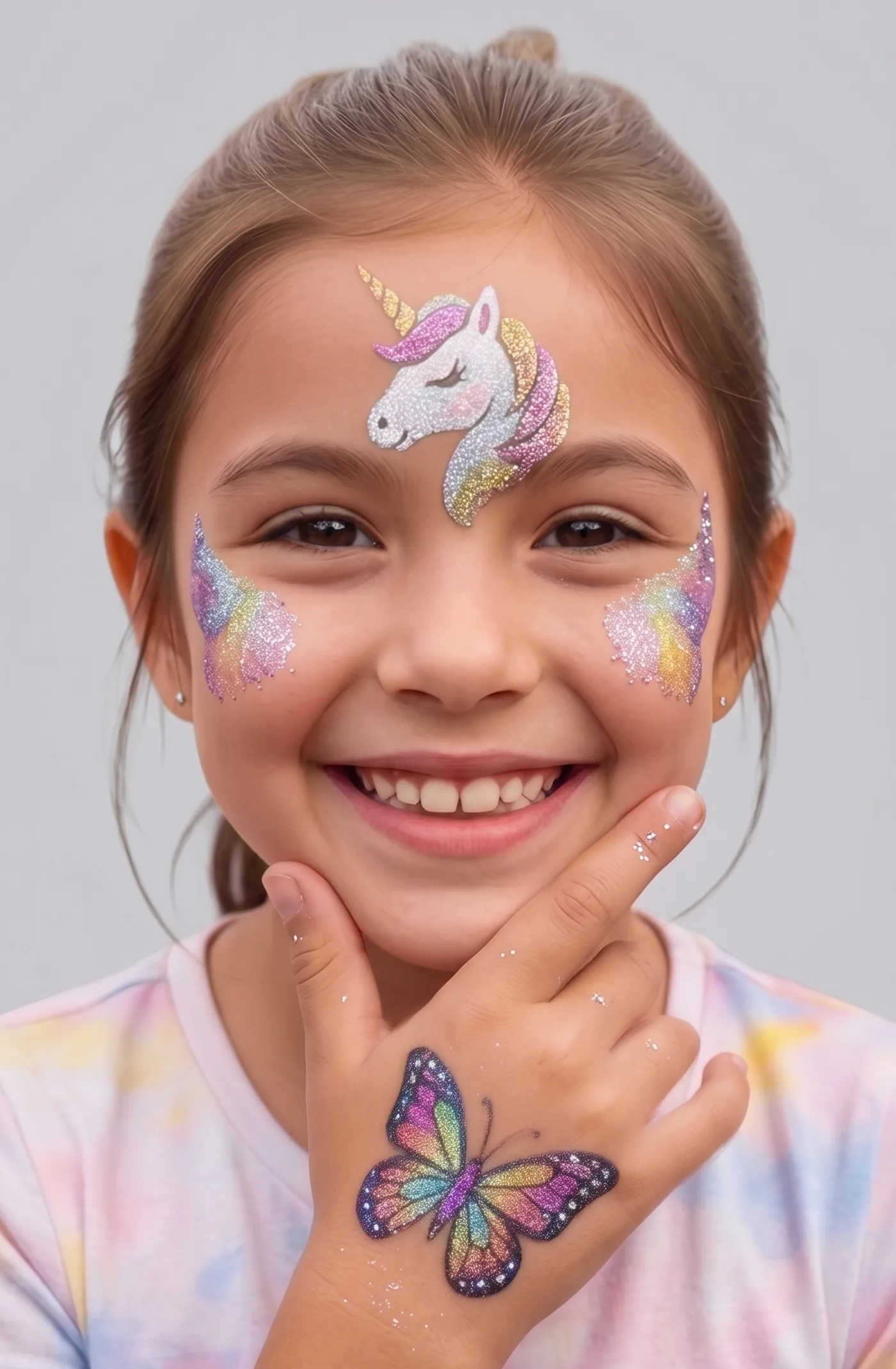 Glitter tattoo application by Happy Faces LA at a kids birthday party in Los Angeles